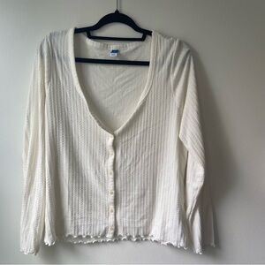 Old Navy White Ribbed Buttoned Blouse